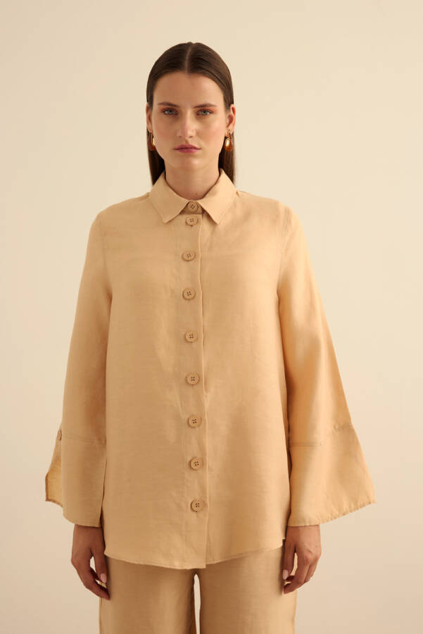 Bej Rahat Form Tencel Keten Tunik - 4