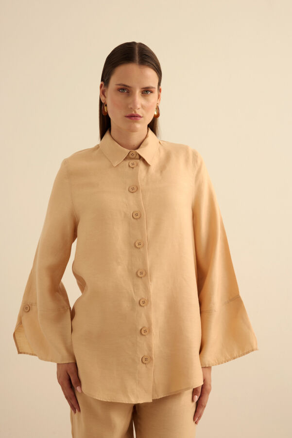 Bej Rahat Form Tencel Keten Tunik - Aker (1)