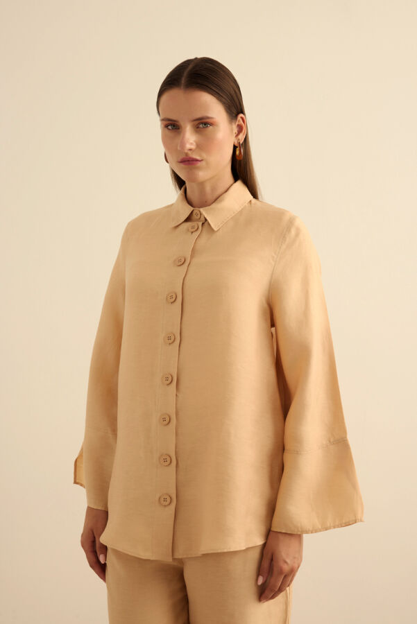 Bej Rahat Form Tencel Keten Tunik - 3