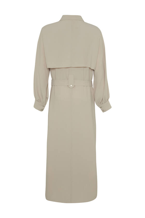 Bej Rüzgarlık Detaylı Dokulu Elbise - 3