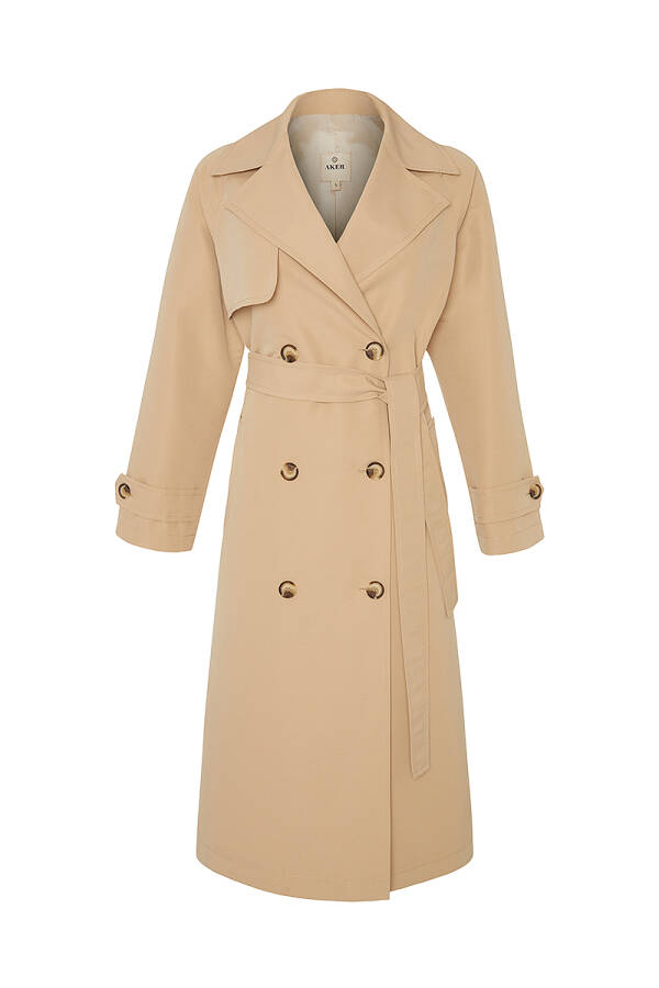 Bej Rüzgarlık Detaylı Kruvaze Trençkot - 1