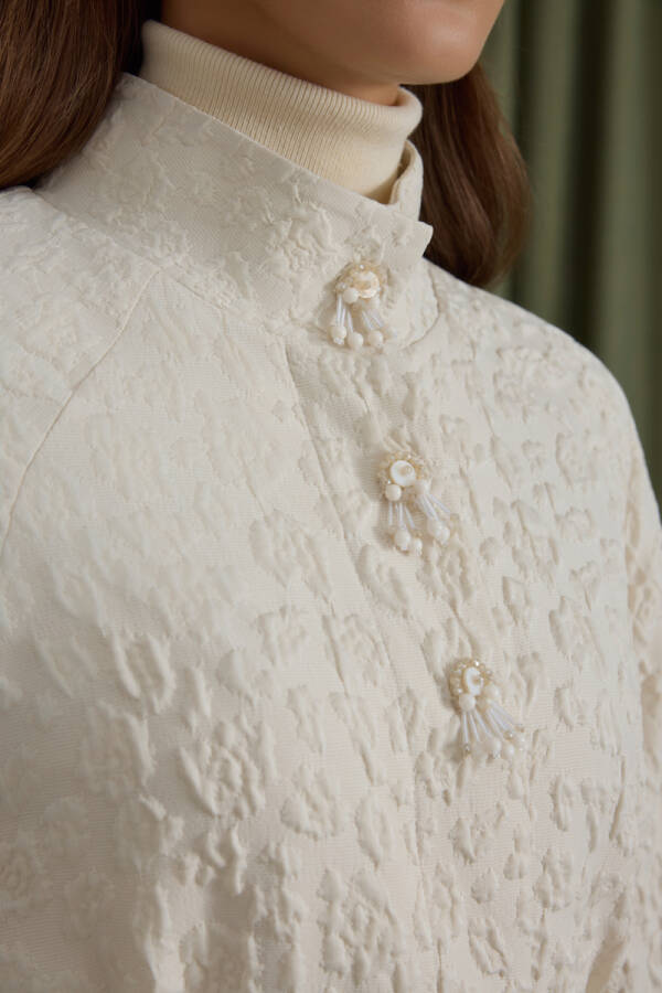 Bej Şal Yaka Kapitone Mont - 4