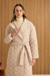 Bej Seyyar Kuşaklı Kapitone Mont - 3