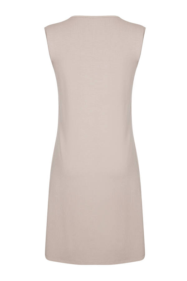 Bej Sıfır Kol Bisiklet Yaka Tunik - 3