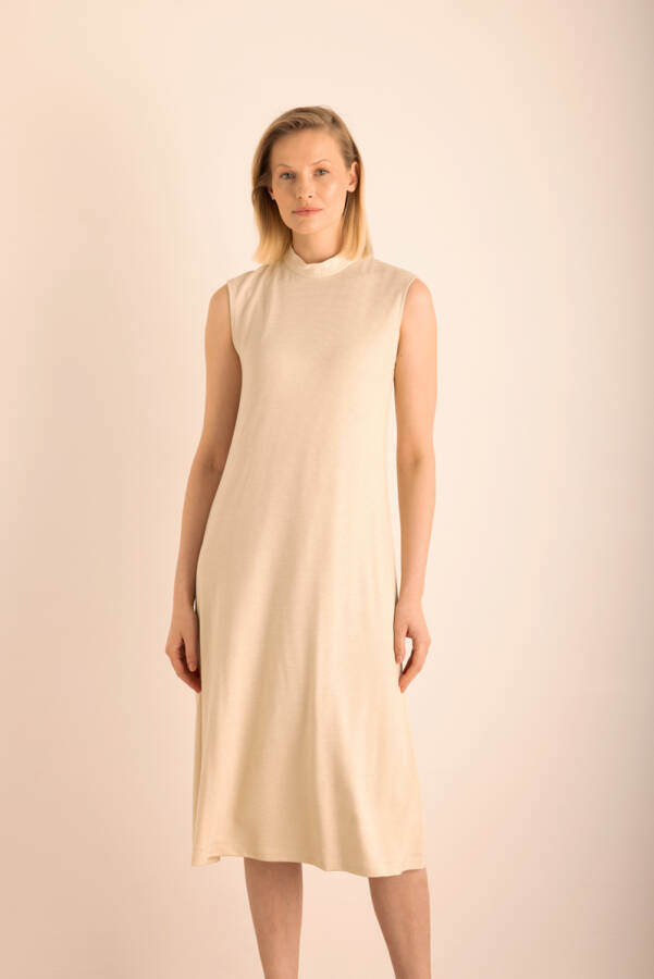 Bej Simli Örme Astarlı Kolsuz Elbise - Aker (1)