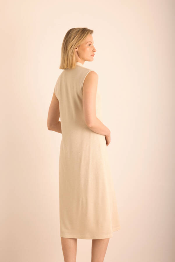 Bej Simli Örme Astarlı Kolsuz Elbise - 7