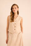 Bej Vıscon Keten Karışımlı Yelek - 6