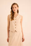 Bej Vıscon Keten Karışımlı Yelek - 1
