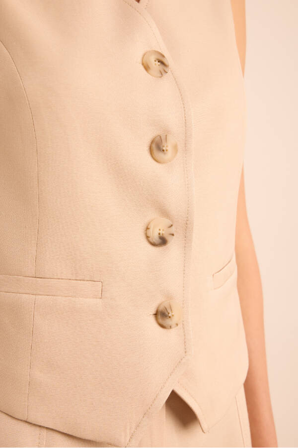 Bej Vıscon Keten Karışımlı Yelek - 5