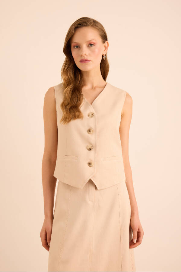 Bej Vıscon Keten Karışımlı Yelek - Aker