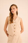 Bej Vıscon Keten Karışımlı Yelek - 3