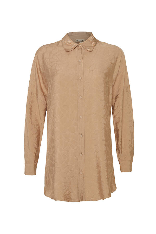 Bej Yakası İşleme Detaylı Bluz - 1