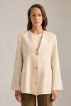Bej Yakasız Metal Düğmeli Keten Ceket - 1