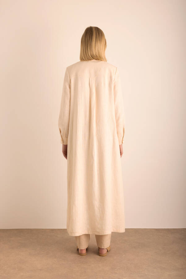 Bej Yanları Yırtmaçlı Keten Pardösü - 7