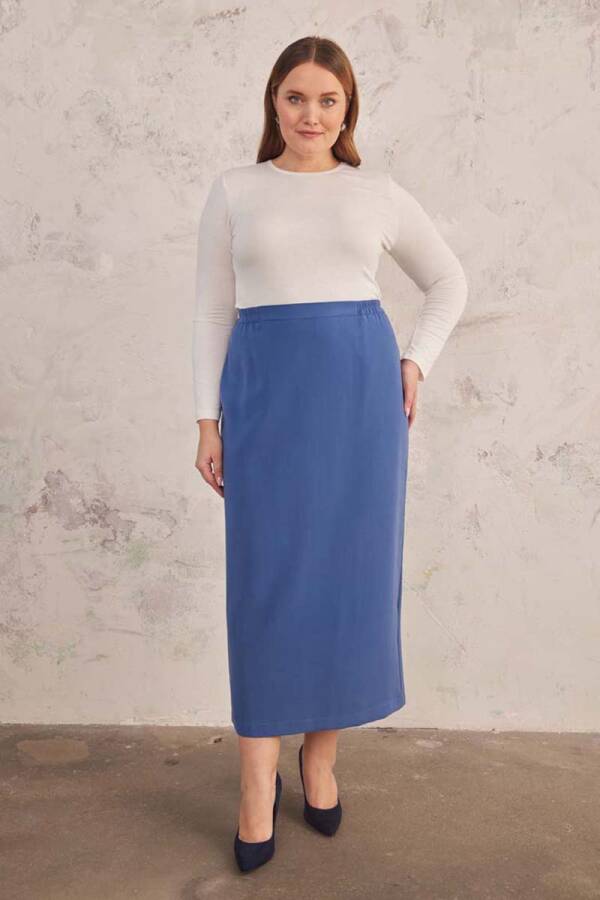 İndigo Beli Lastikli Düz Kesim Etek - 3