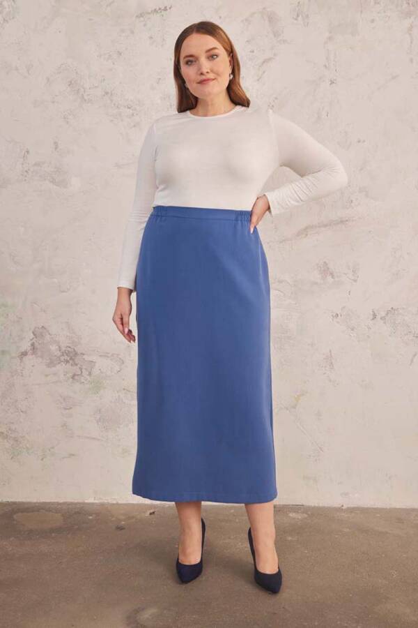 İndigo Beli Lastikli Düz Kesim Etek - 4