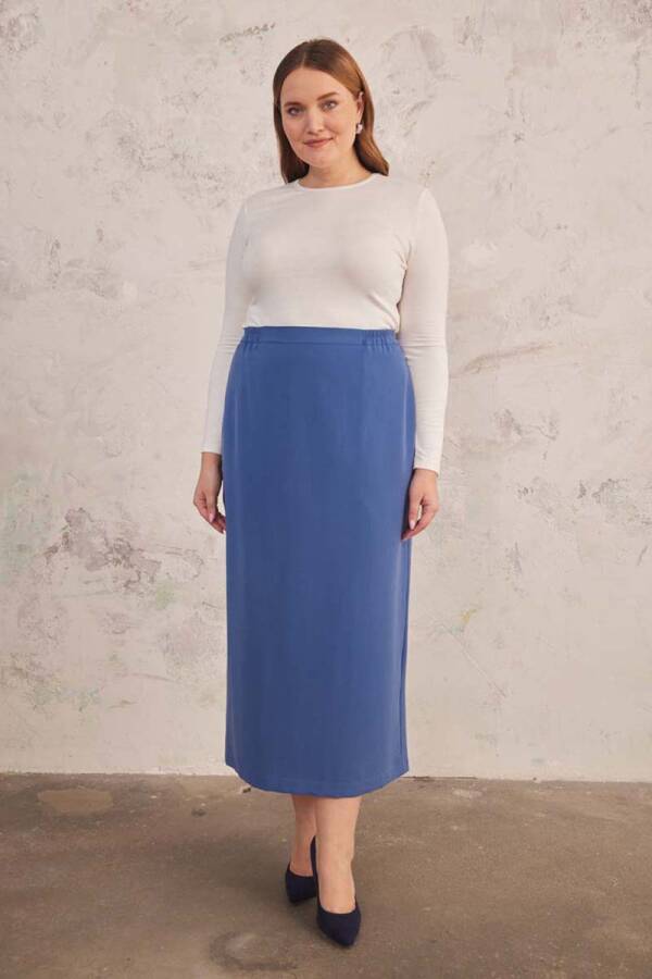 İndigo Beli Lastikli Düz Kesim Etek - 1