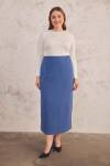 İndigo Beli Lastikli Düz Kesim Etek - 2