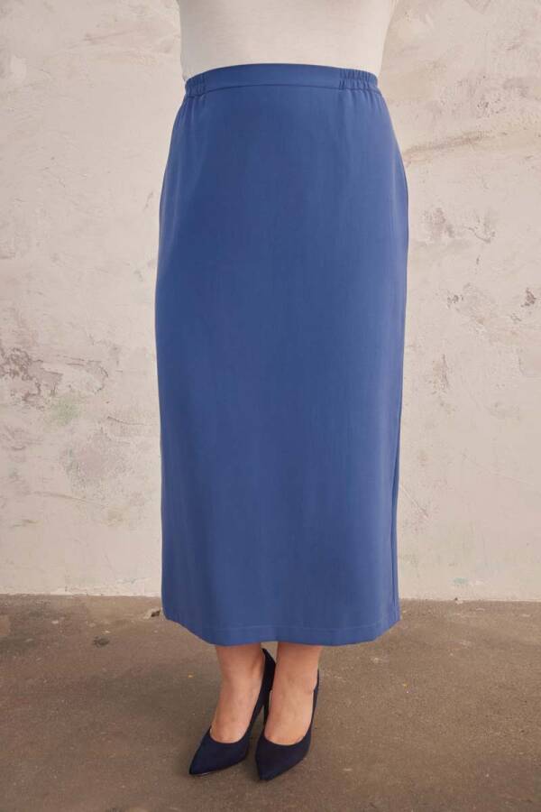 İndigo Beli Lastikli Düz Kesim Etek - 6