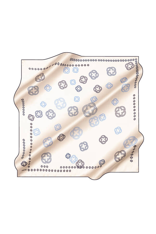 Beyaz 90X90 İpek Krep Saten Eşarp - 1