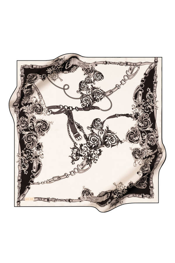 Beyaz 90X90 İpek Krep Saten Eşarp - 1