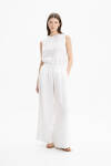 Beyaz Bağcık Detaylı Keten Pantolon Etek - 1