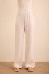 Beyaz Beli Lastikli Keten Pantolon - 2