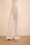 Beyaz Beli Lastikli Keten Pantolon - 3