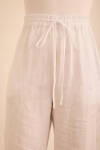 Beyaz Beli Lastikli Keten Pantolon - 5