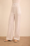 Beyaz Beli Lastikli Keten Pantolon - 3