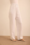 Beyaz Beli Lastikli Keten Pantolon - 4
