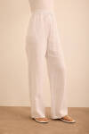 Beyaz Beli Lastikli Keten Pantolon - 4