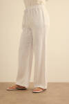Beyaz Beli Lastikli Keten Pantolon - 4