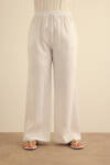 Beyaz Beli Lastikli Keten Pantolon - 2