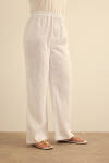Beyaz Beli Lastikli Keten Pantolon - 3