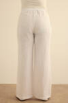 Beyaz Beli Lastikli Keten Pantolon - 6