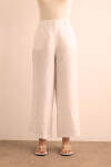 Beyaz Beli Lastikli Keten Pantolon - 3