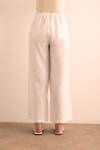 Beyaz Beli Lastikli Keten Pantolon - 6