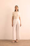 Beyaz Beli Lastikli Keten Pantolon - 2