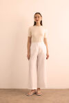 Beyaz Beli Lastikli Keten Pantolon - 2