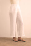 Beyaz Beli Lastikli Keten Pantolon - 4