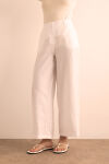 Beyaz Beli Lastikli Keten Pantolon - 5