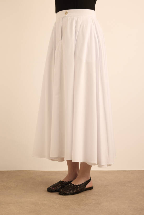 Beyaz Cotton Evaze Etek - 5