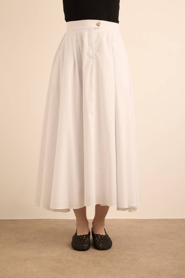 Beyaz Cotton Evaze Etek - 3