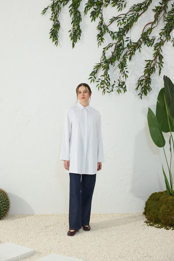 Beyaz Duble Kol Gömlek - 1