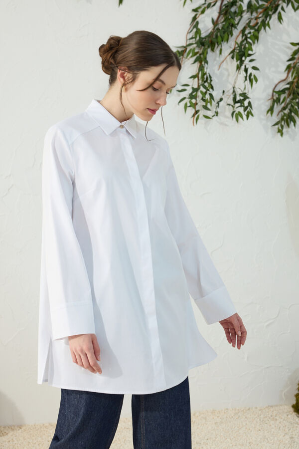 Beyaz Duble Kol Gömlek - 2