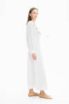 Beyaz Etnik İşlemeli Keten Elbise - 2
