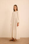 Beyaz Hacimli Cotton Brode Elbise - 5