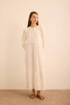 Beyaz Hacimli Cotton Brode Elbise - 3