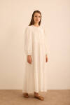 Beyaz Hacimli Cotton Brode Elbise - 4